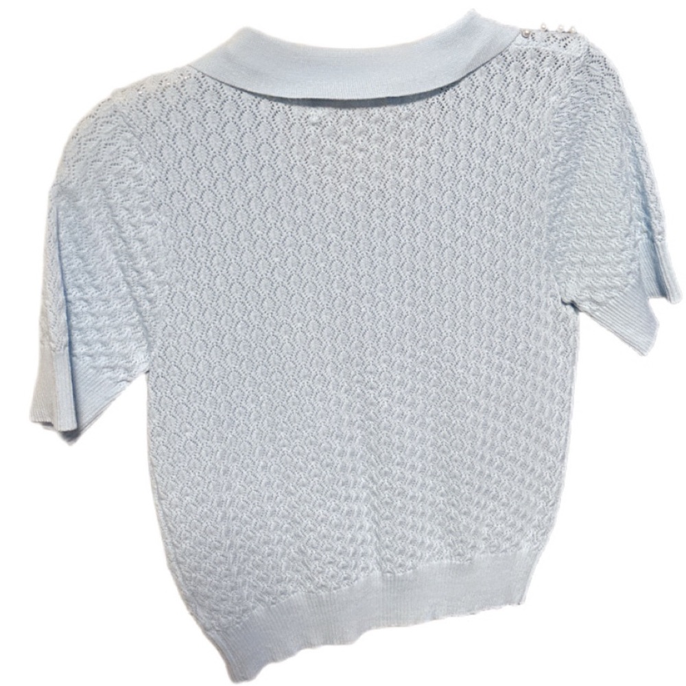Powder Blue Diamond Pattern Pearl Adorned Sweater Juniors Large NWT - Picture 2 of 7